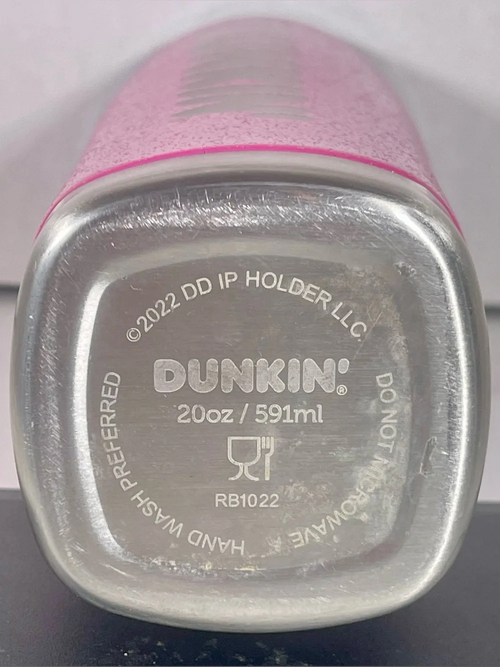 Dunkin Donuts 20oz Pink Glitter Stainless Steel Insulated Travel Tumbler 2022